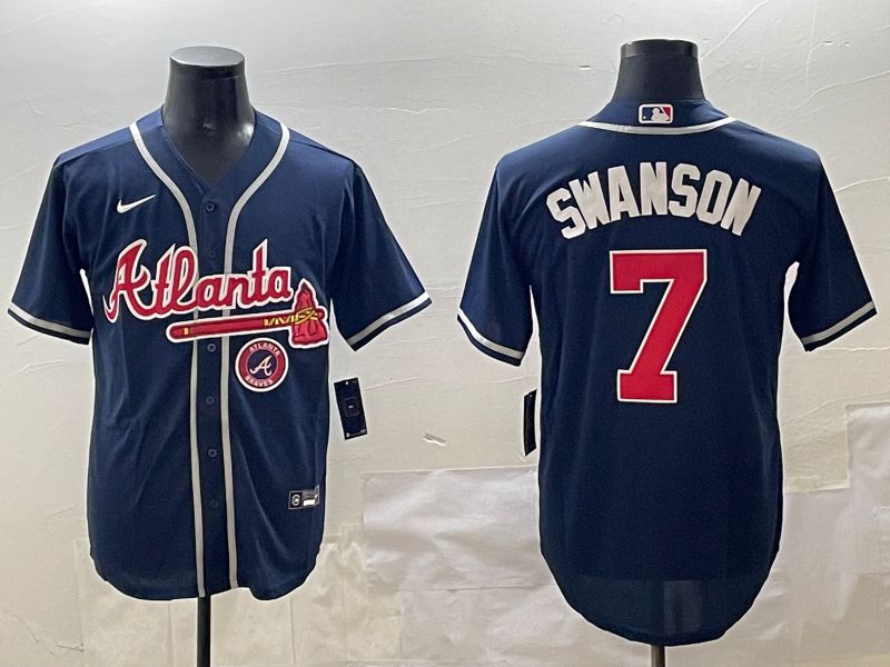 Men Atlanta Braves #7 Swanson Blue Game 2025 Nike MLB Jersey style 4